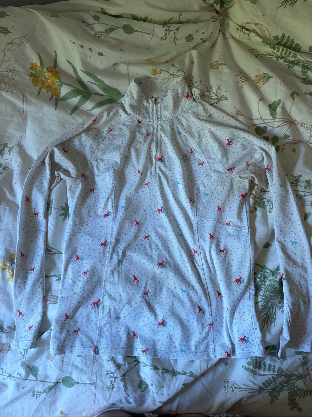 Ariat White Quarter-Zip Top with Red Pony Accent